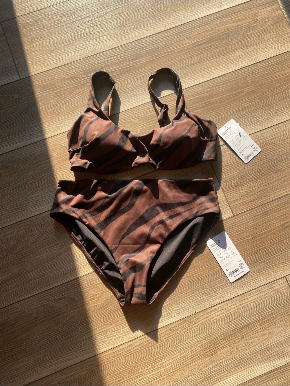 Athleta Brown and Black Zebra Print High-Waist Bikini